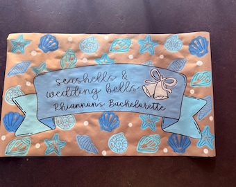 Hand Painted Bachelorette Birthday Banner | Seashells + Wedding Bells Party Decor