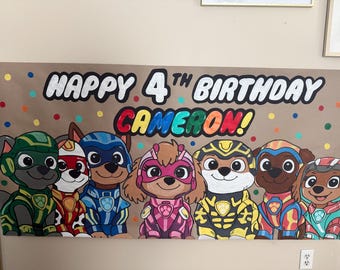 Hand Painted Pup Birthday Banner | Customizable Party Decor