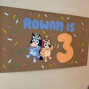 Bluey Dog Inspired Birthday Banner | Customized + Painted Birthday Banner | Toddler Party Decorations