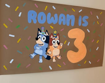 Blue Dog Birthday Banner: Hand-Painted Custom Party Decor