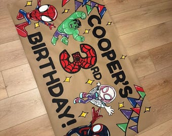 Spidey and Friends Birthday Banner: Hand- Painted Spider-Man Party Decor