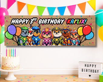 6x2 Pup Birthday Banner Template | Customizable Party Decor
