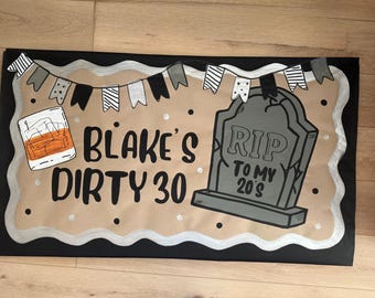 RIP 30th Birthday Banner | Hand Painted Over The Hill Party Decor