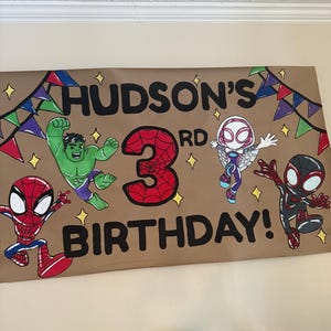 Spidey and Friends Inspired Birthday Banner | Painted Spider-man Banner for Birthday - 60in x 36in