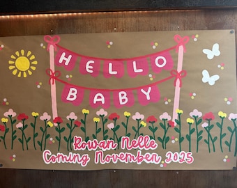 Hand-Painted Floral Baby Shower Banner: Customizable Party Decor