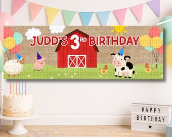 6x2 Farm Animal Birthday Banner Template