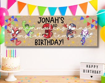 6x2 Spidey Birthday Banner Template