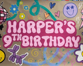 Disco Pre-teen Hand Painted Birthday Banner | Retro Girl's Birthday Decor