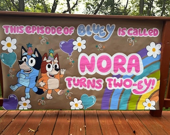 Customizable Blue Dog Themed Birthday Banner: Hand-Painted Birthday Decor for Toddler