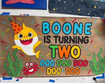 Shark 2nd Birthday Banner: Hand-Painted Party Decoration
