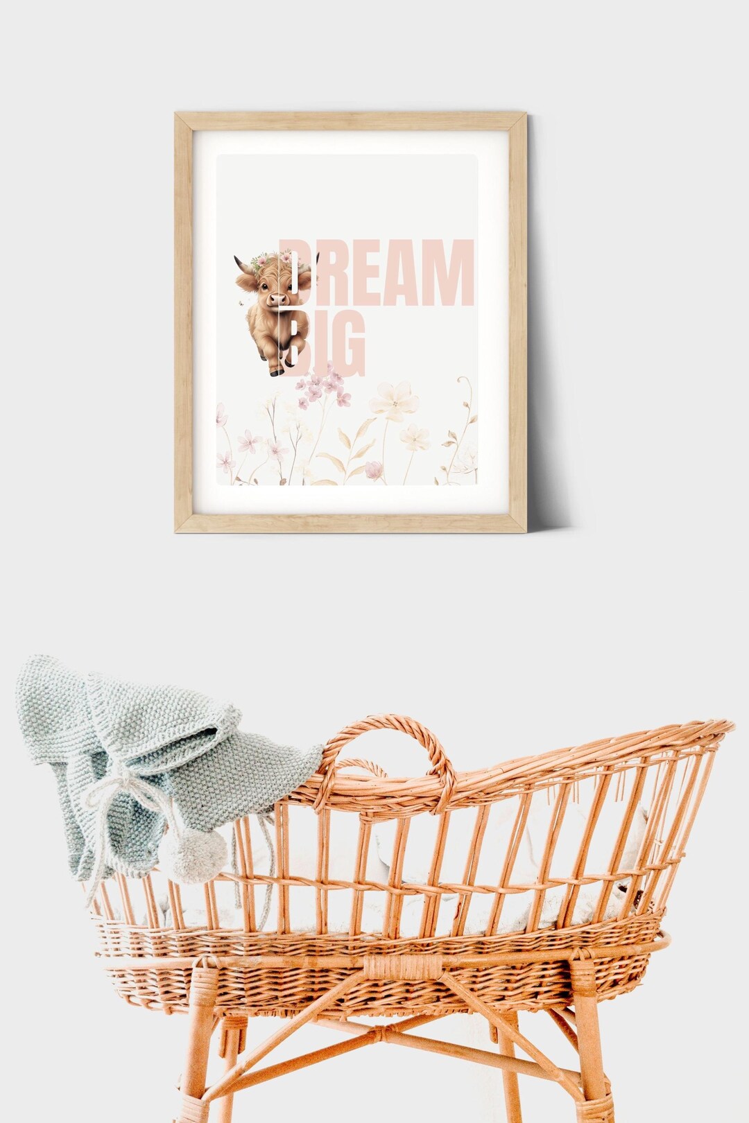 Highland Cow Nursery Print, Girl Highland Cow Room Decor, Dream Big