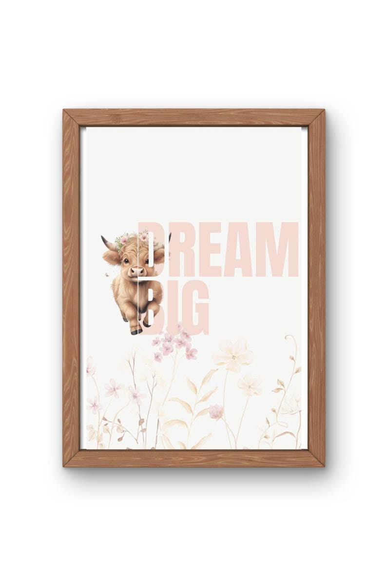 Highland Cow Nursery Print, Girl Highland Cow Room Decor, Dream Big
