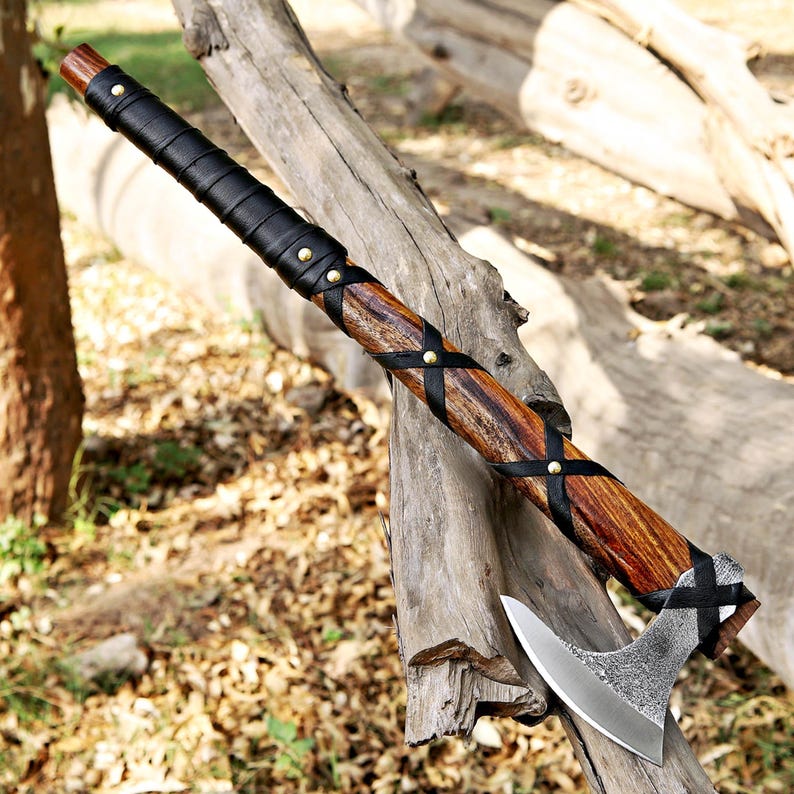 Hand Forged Viking Axe: Damascus Steel, Ash Wood Handle - Etsy