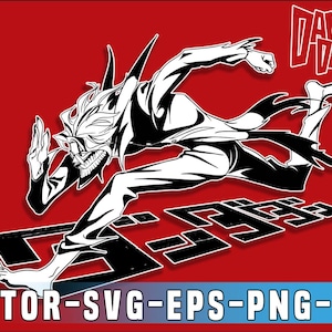 May include: A dynamic black and white illustration of a running figure with sharp features and a menacing grin, set against a vibrant red background. The image includes Japanese text and the words "DAN DADAN" in a bold, stylized font. The bottom banner reads "VECTOR-SVG-EPS-PNG-JPG".