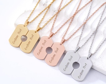 Personalisierte Paar Halsketten-Set: Passende Herz Cutout Dog Tags