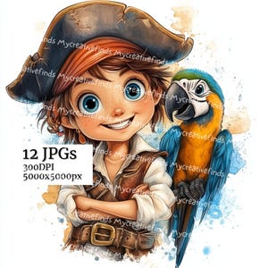 Boy Pirate Watercolor Clipart,Pirate Clipart Junk Journaling Quirky Pirate Boy Clip art Scrapbook Card Making,Fantasy Boy