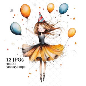 Digital Crafting Clipart Pack: Cute Girls, Watercolor Birthday Clipart, Quirky Scrapbook Images & Birthday Party Invitations