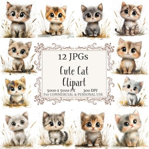 Cute Cat Clipart,Cat Clipart , Cat lover Whimsical Animal Junk Journaling ,Printable Watercolor Clipart