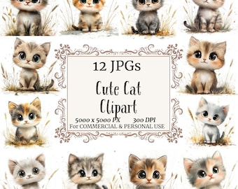 Cute Cat Clipart,Cat Clipart , Cat lover Whimsical Animal Junk Journaling ,Printable Watercolor Clipart