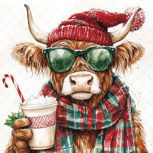 digital crafting, clip art, digital clipart, clipart pack, scrapbook images, watercolor clipart, clipart bundle, highland cow, highland cow clipart, cute highland cow, christmas cow, christmas clipart, xmas highland cow