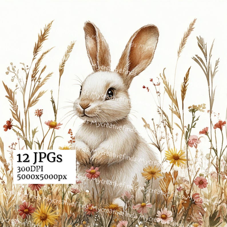 Cute Easter Bunny Clipart Spring Clipart Watercolor Flowers Happy ...