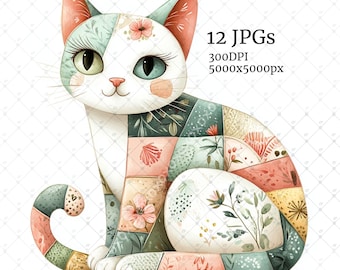Cute Cat Cartoon Patched Cat JPEG, Cat Clipart ,Digital Clipart Junk Journal, Clipart Pack, Digital Clipart