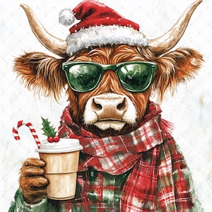 digital crafting, clip art, digital clipart, clipart pack, scrapbook images, watercolor clipart, clipart bundle, highland cow, highland cow clipart, cute highland cow, christmas cow, christmas clipart, xmas highland cow