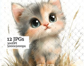 Watercolor Cute Cat Clipart,Cat Clipart , Cat lover Whimsical Animal Junk Journaling ,Printable Watercolor Clipart