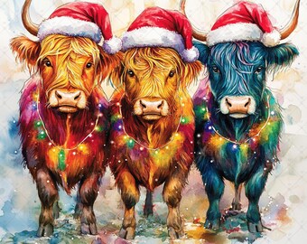 12 JPEGs Highland Cows Christmas Clipart,Farm Clipart, Junk Journaling,Holiday Clipart, Christmas Clipart, Watercolor Clipart