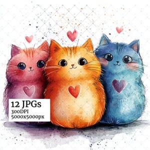 Cat lover Whimsical Animal Junk Journaling ,Printable Watercolor Clipart,Watercolor Cute Cat Clipart, Quirky Clipart,Cat Clipart Bundle