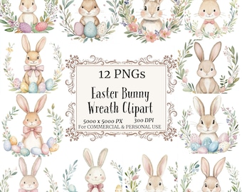 Easter Bunny Wreath, Rabbit Clipart, Floral Bunny, Floral Easter Watercolor Clipart PNG, Junk Journaling, Scrapbook, Card Making