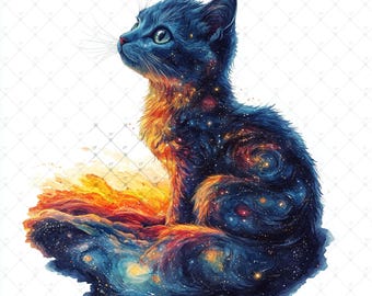 Cat Night Sky Clipart Quirky Cat Clipart JPEG, Quirky Animals, Quirky Clipart, Whimsical Clipart,  Quirky Cats