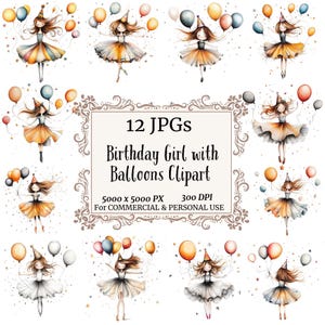 Watercolor Clipart Bundle for Digital Crafting: Cute Girls, Quirky Birthday Clipart, Scrapbook Images & Birthday Party Invites