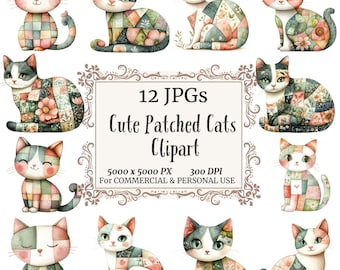 Cute Cat Cartoon Patched Cat JPEG, Cat Clipart ,Digital Clipart Junk Journal, Clipart Pack, Digital Clipart
