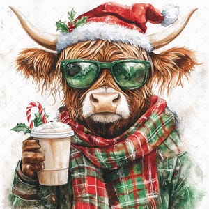 digital crafting, clip art, digital clipart, clipart pack, scrapbook images, watercolor clipart, clipart bundle, highland cow, highland cow clipart, cute highland cow, christmas cow, christmas clipart, xmas highland cow