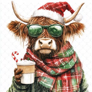 digital crafting, clip art, digital clipart, clipart pack, scrapbook images, watercolor clipart, clipart bundle, highland cow, highland cow clipart, cute highland cow, christmas cow, christmas clipart, xmas highland cow