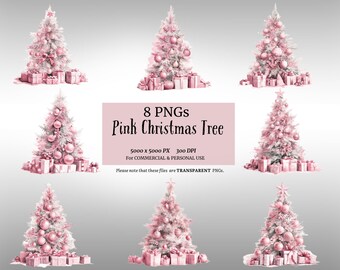 Pink Christmas Tree PNG, Watercolor Pink Christmas Tree PNG, Pink Christmas Tree Clipart, Christmas Trees, Nordic Christmas Tree, 300 DPI