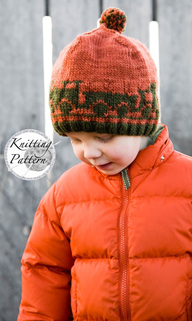 Knitting Pattern for Boy's Train Hat Captain Caboose image 1