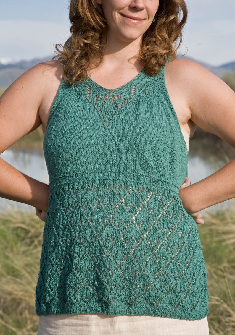 Summer Lace Tank Top knitting pattern PDF download Toula Etsy