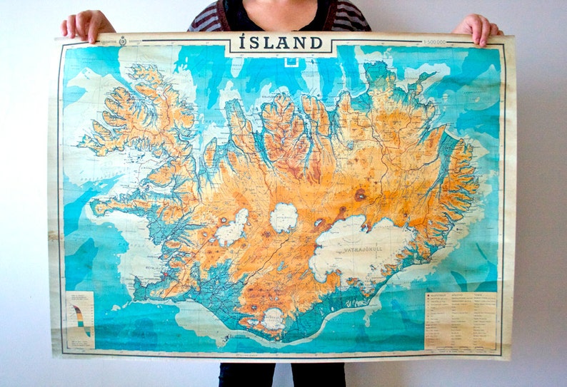 OFERTA. Mapa de Islandia 38,5 x 27 98,5 x 69,5 cm Impresión, Mapa histórico de Islandia, Isla, Islandia image 1