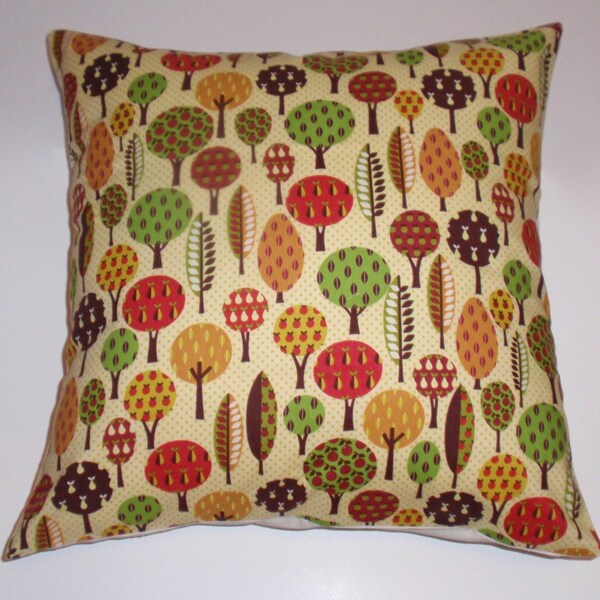 Throw Pillow 16X16 Removable cover sewn with Alice Kennedy's Fruit Trees in Cream from the Apple Collection