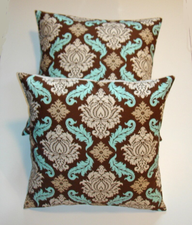 DAMASK Throw Pillow Cover Elegant Brown and Blue Damask Couch Etsy