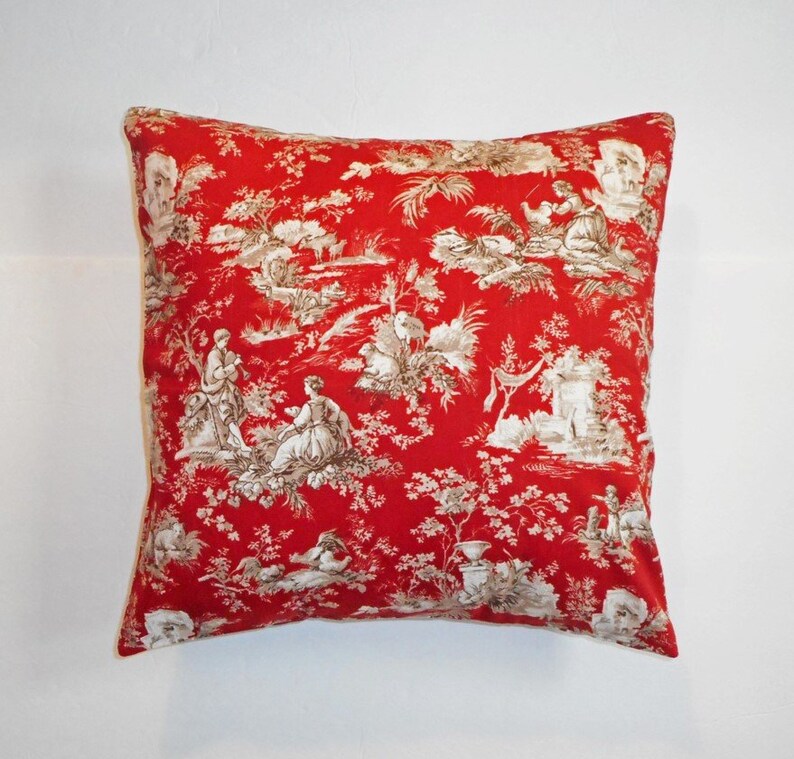Bright RED Throw Pillow Cover Red Toile Cushion Cover French | Etsy