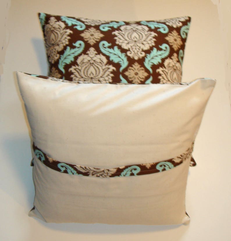 DAMASK Throw Pillow Cover Elegant Brown and Blue Damask Couch Etsy