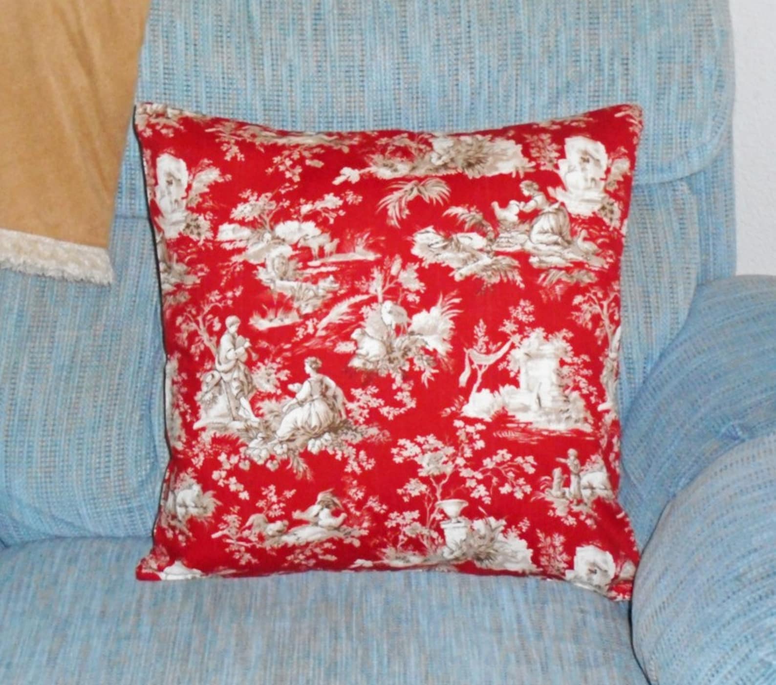 Bright RED Throw Pillow Cover Red Toile Cushion Cover French Etsy