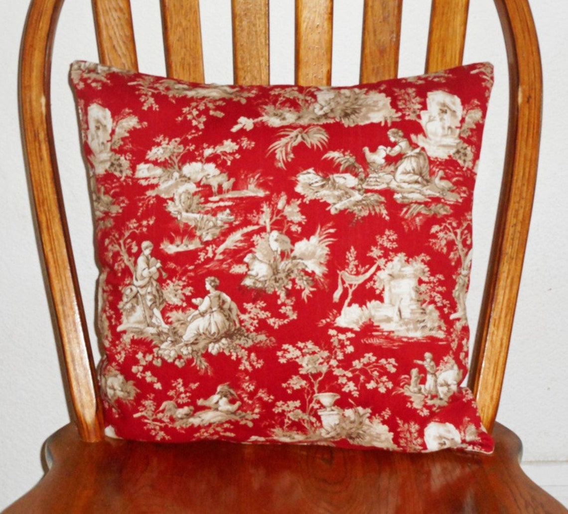 Bright RED Throw Pillow Cover Red Toile Cushion Cover French Etsy