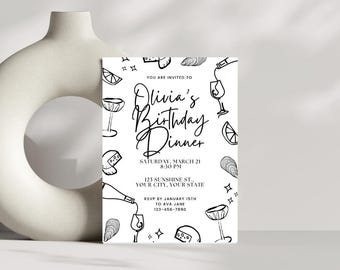 Invitación a una cena italiana al aire libre / Blanco y negro (Descarga digital)