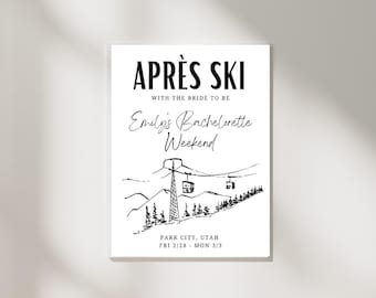 Invitación para despedida de soltera en la montaña después de esquiar / Descarga digital personalizable en blanco y negro