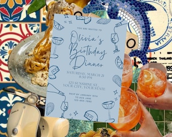 Plantilla de invitación para cena italiana con temática de la Costa Amalfitana (descarga instantánea)