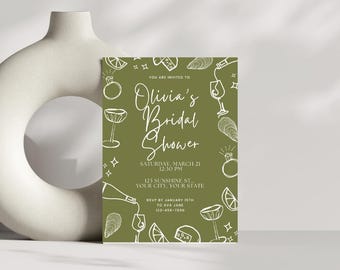 Invitación para despedida de soltera en verde oliva / Temática italiana al aire libre (Descarga digital)